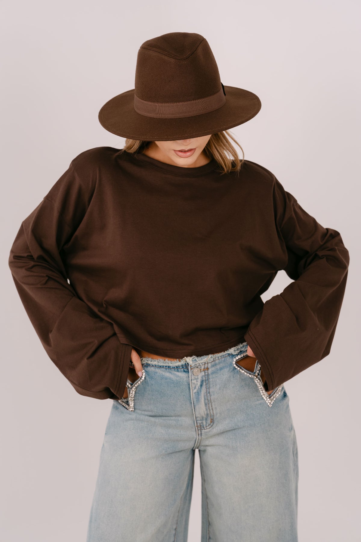MAGLIA CHER CROPPED MARRONE OVER TAGLIA UNICA