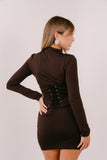 TUBINO YOKO MARRONE CORTO A MANICHE LUNGHE CON BUSTINO CORSET SEPARATO