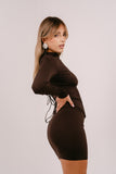 TUBINO YOKO MARRONE CORTO A MANICHE LUNGHE CON BUSTINO CORSET SEPARATO