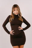 TUBINO YOKO MARRONE CORTO A MANICHE LUNGHE CON BUSTINO CORSET SEPARATO