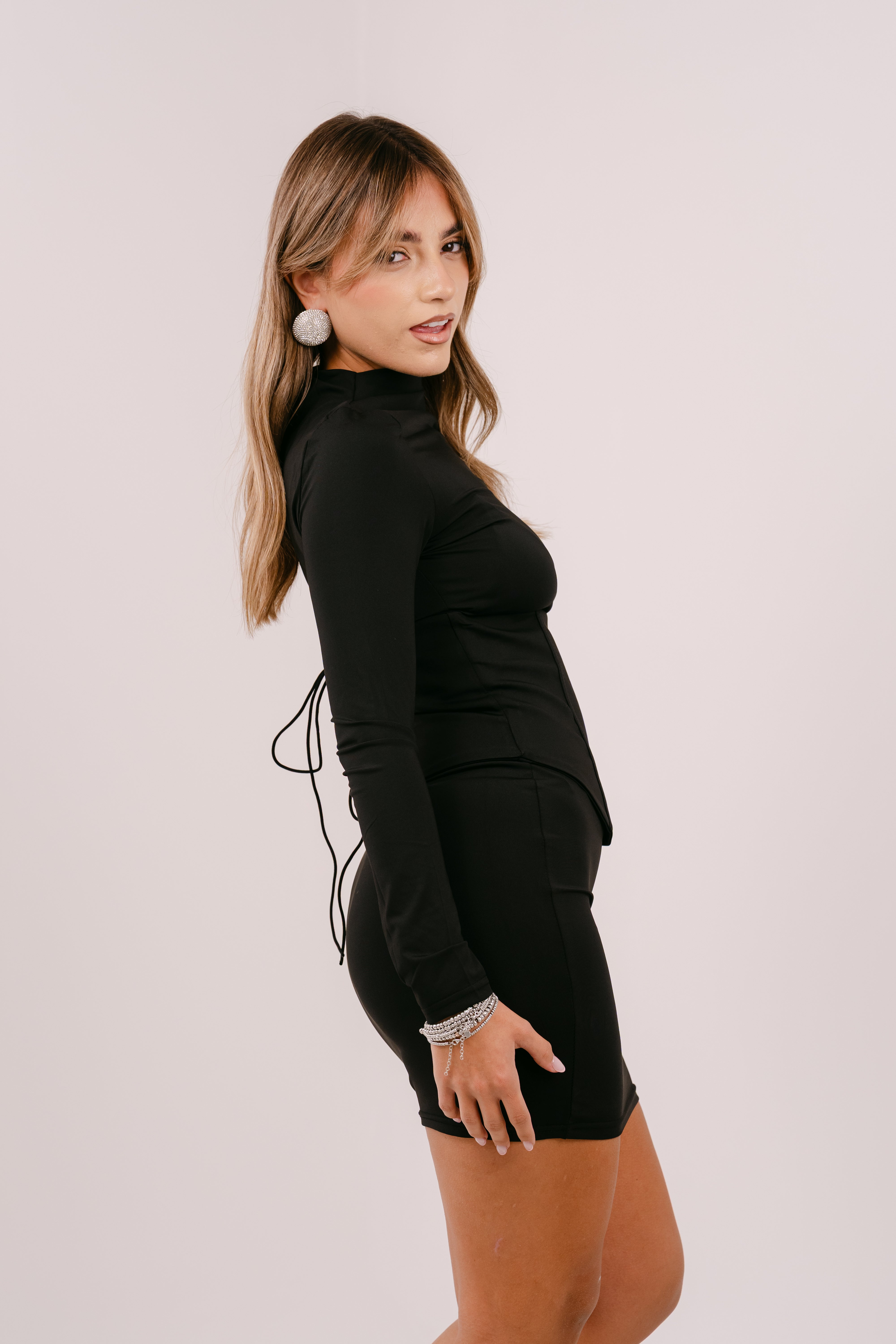 TUBINO YOKO NERO CORTO A MANICHE LUNGHE CON BUSTINO CORSET SEPARATO