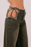 JEANS RHIANNA PALAZZO VERDE CON STELLA IN STRASS