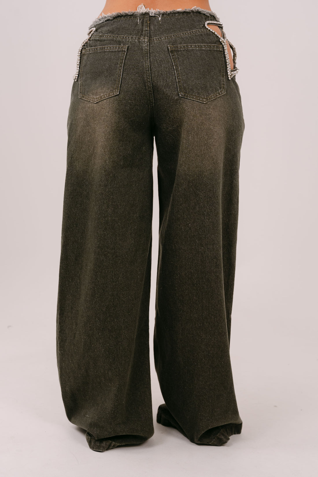 JEANS RHIANNA PALAZZO VERDE CON STELLA IN STRASS