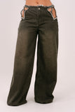 JEANS RHIANNA PALAZZO VERDE CON STELLA IN STRASS