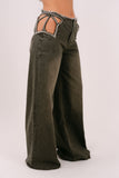 JEANS RHIANNA PALAZZO VERDE CON STELLA IN STRASS