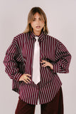 CAMICIA PERLA BORDEAUX CELESTE OVERSIZE RIGATA CON SPALLINE IMBOTTITE TAGLIA UNICA JUST WEST