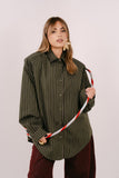 CAMICIA PERLA VERDE MARRONE OVERSIZE RIGATA CON SPALLINE IMBOTTITE TAGLIA UNICA JUST WEST