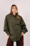 CAMICIA PERLA VERDE MARRONE OVERSIZE RIGATA CON SPALLINE IMBOTTITE TAGLIA UNICA JUST WEST