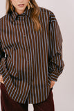 CAMICIA PERLA MARRONE CELESTE OVER RIGATA CON SPALLINE IMBOTTITE TAGLIA UNICA JUST WEST