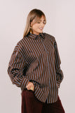 CAMICIA PERLA MARRONE CELESTE OVER RIGATA CON SPALLINE IMBOTTITE TAGLIA UNICA JUST WEST