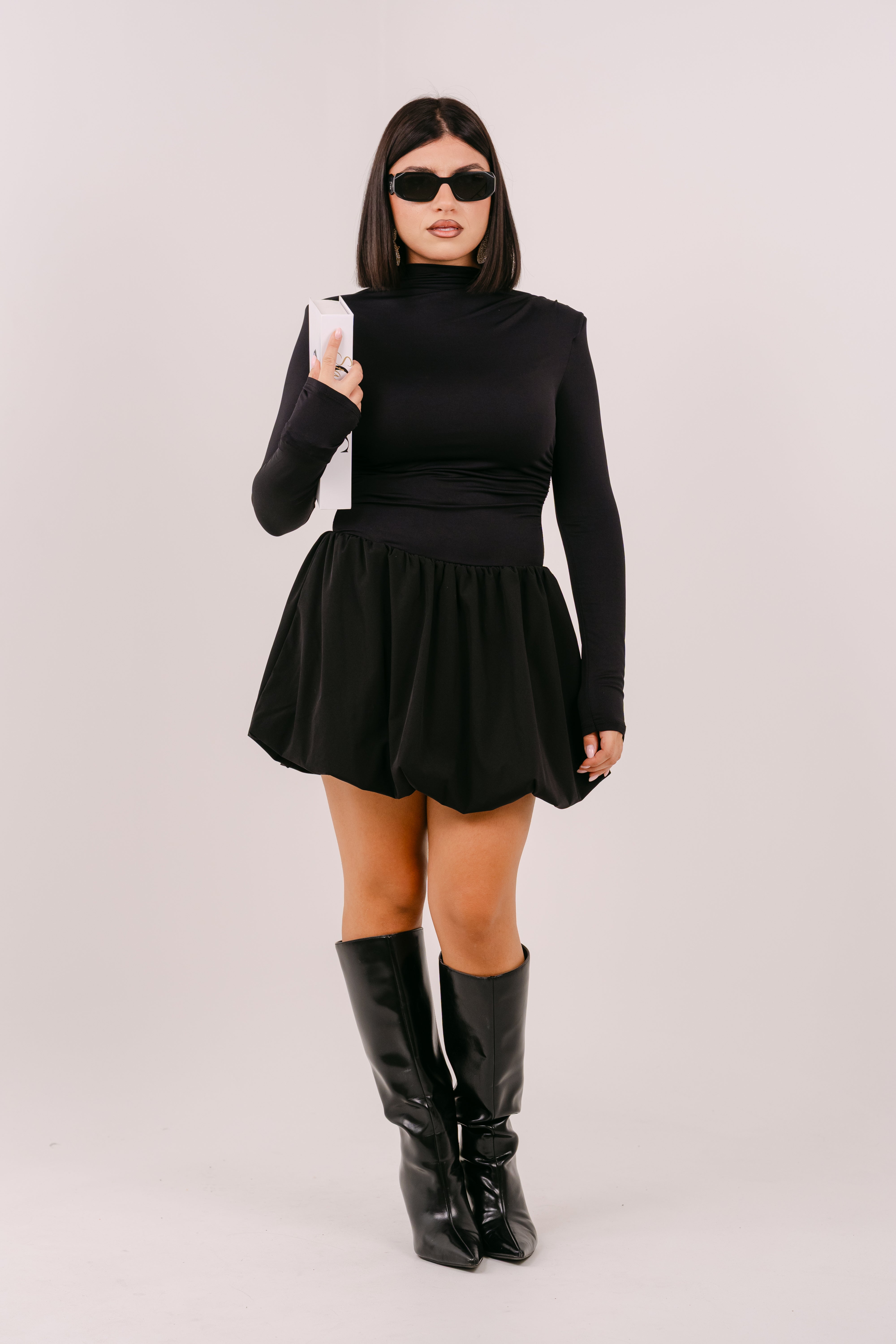 VESTITO OLIVIA CORTO NERO CON GONNA A PALLONCINO