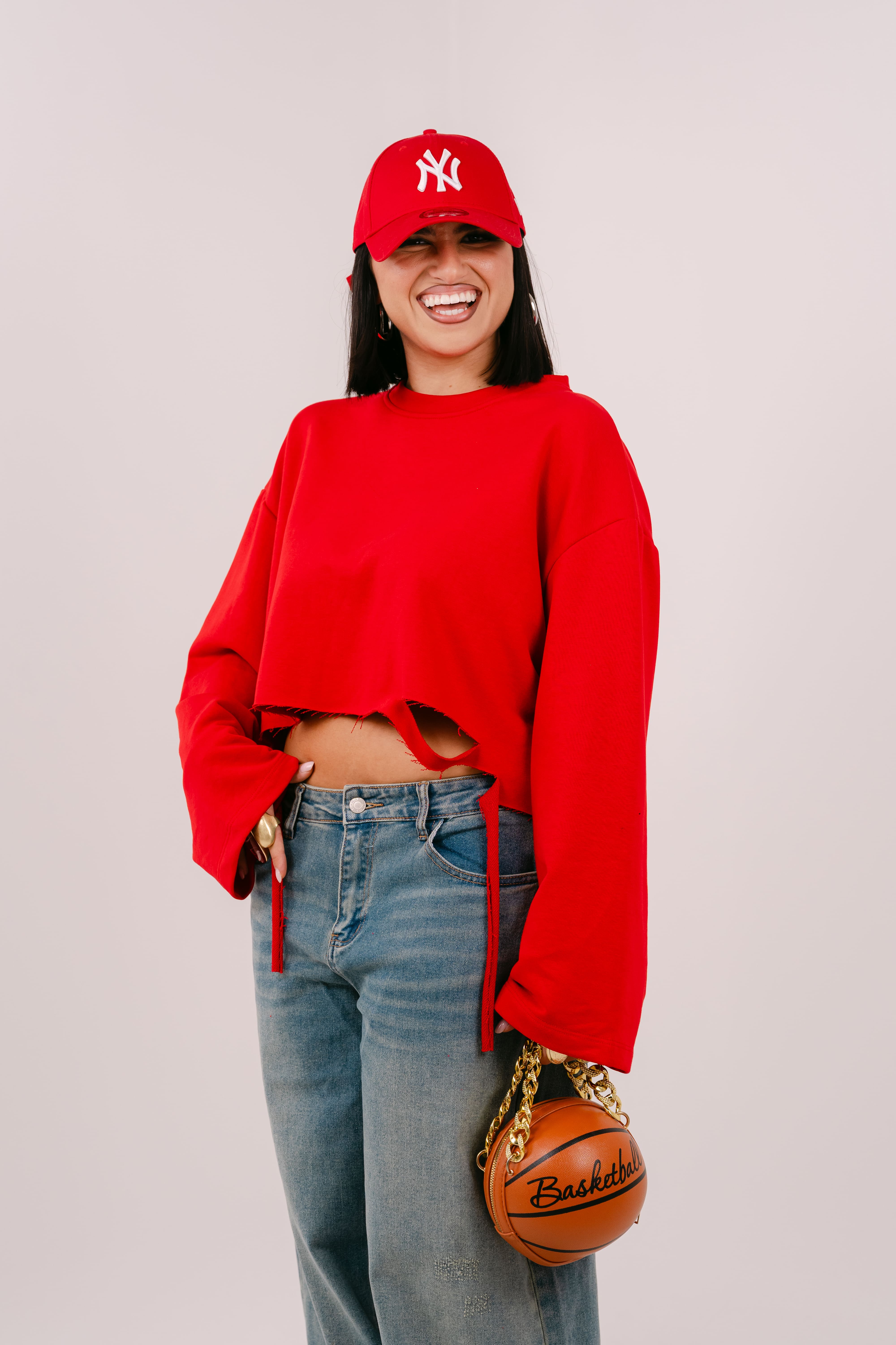 FELPA CROP ELSA ROSSA JUSTWEST OVERSIZE CON STRAPPI TAGLIA UNICA