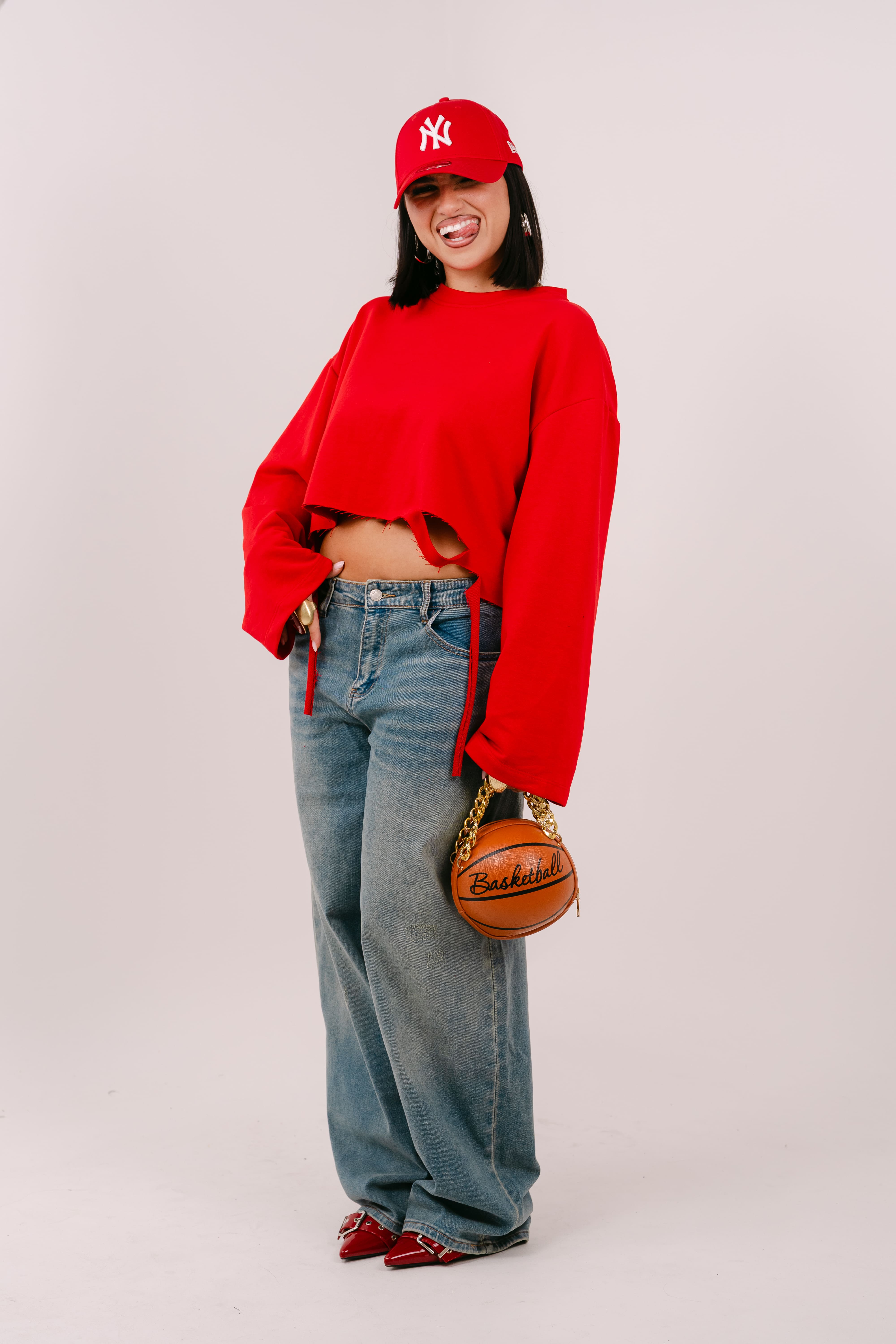 FELPA CROP ELSA ROSSA JUSTWEST OVERSIZE CON STRAPPI TAGLIA UNICA