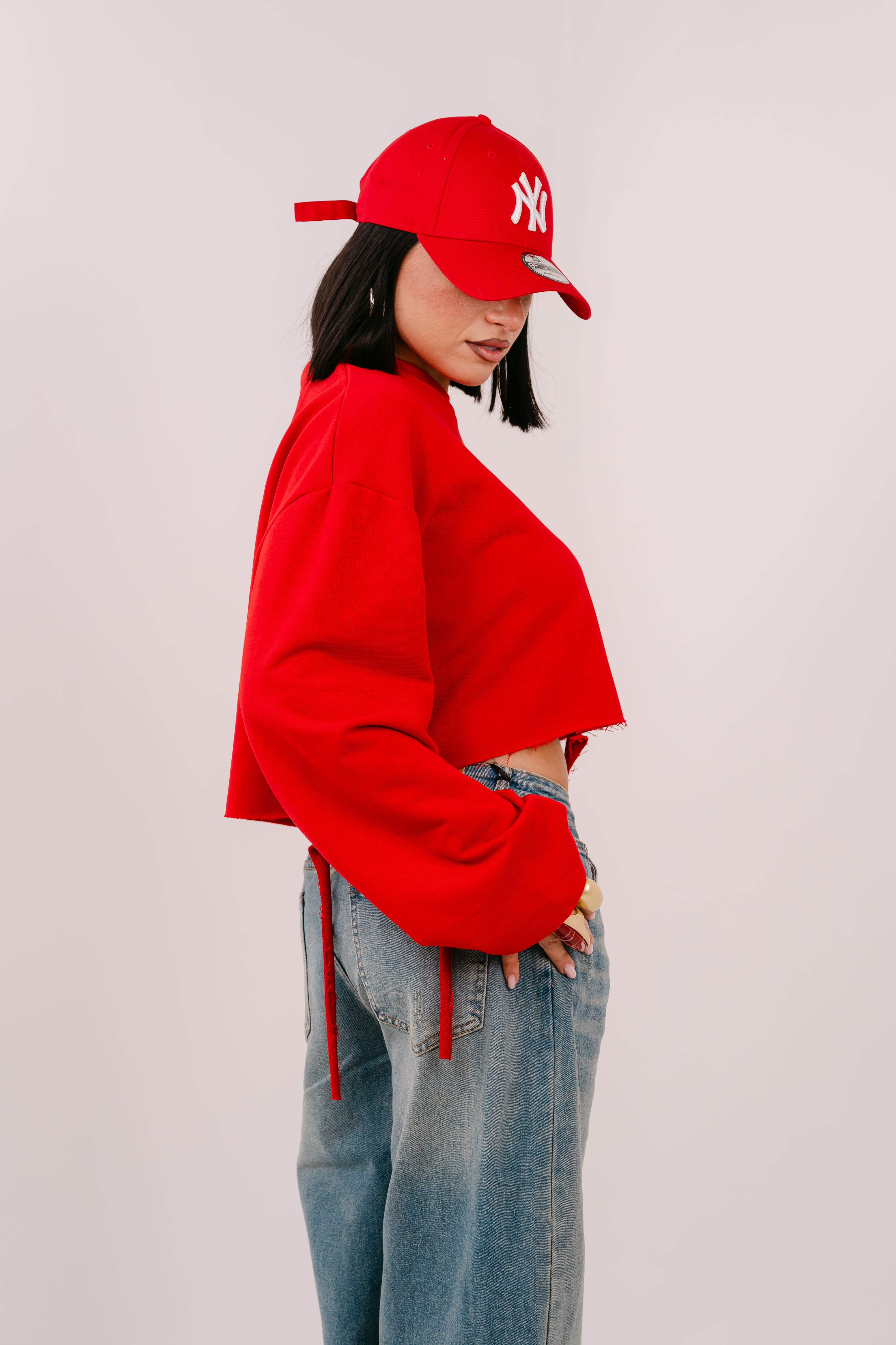FELPA CROP ELSA ROSSA JUSTWEST OVERSIZE CON STRAPPI TAGLIA UNICA