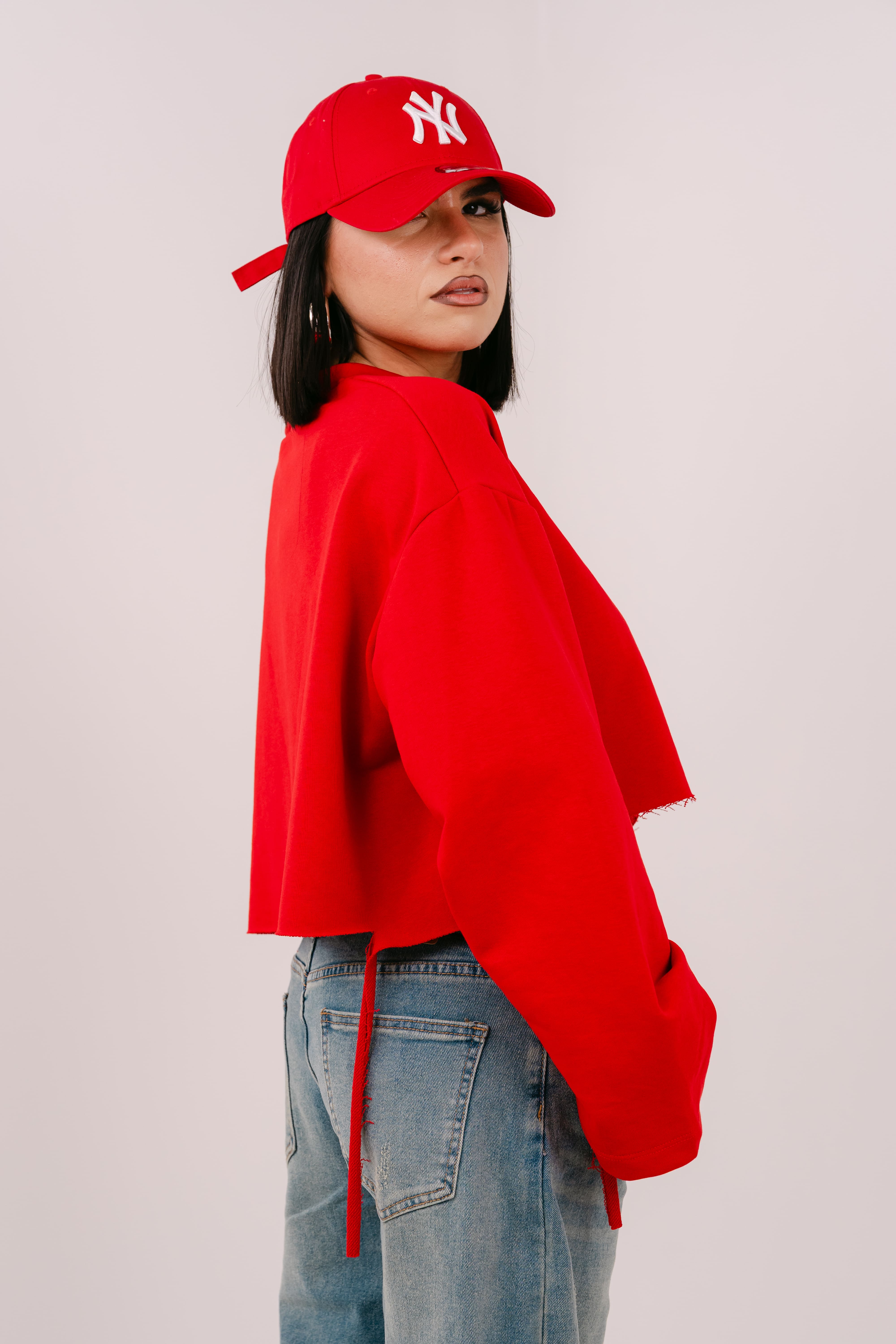 FELPA CROP ELSA ROSSA JUSTWEST OVERSIZE CON STRAPPI TAGLIA UNICA