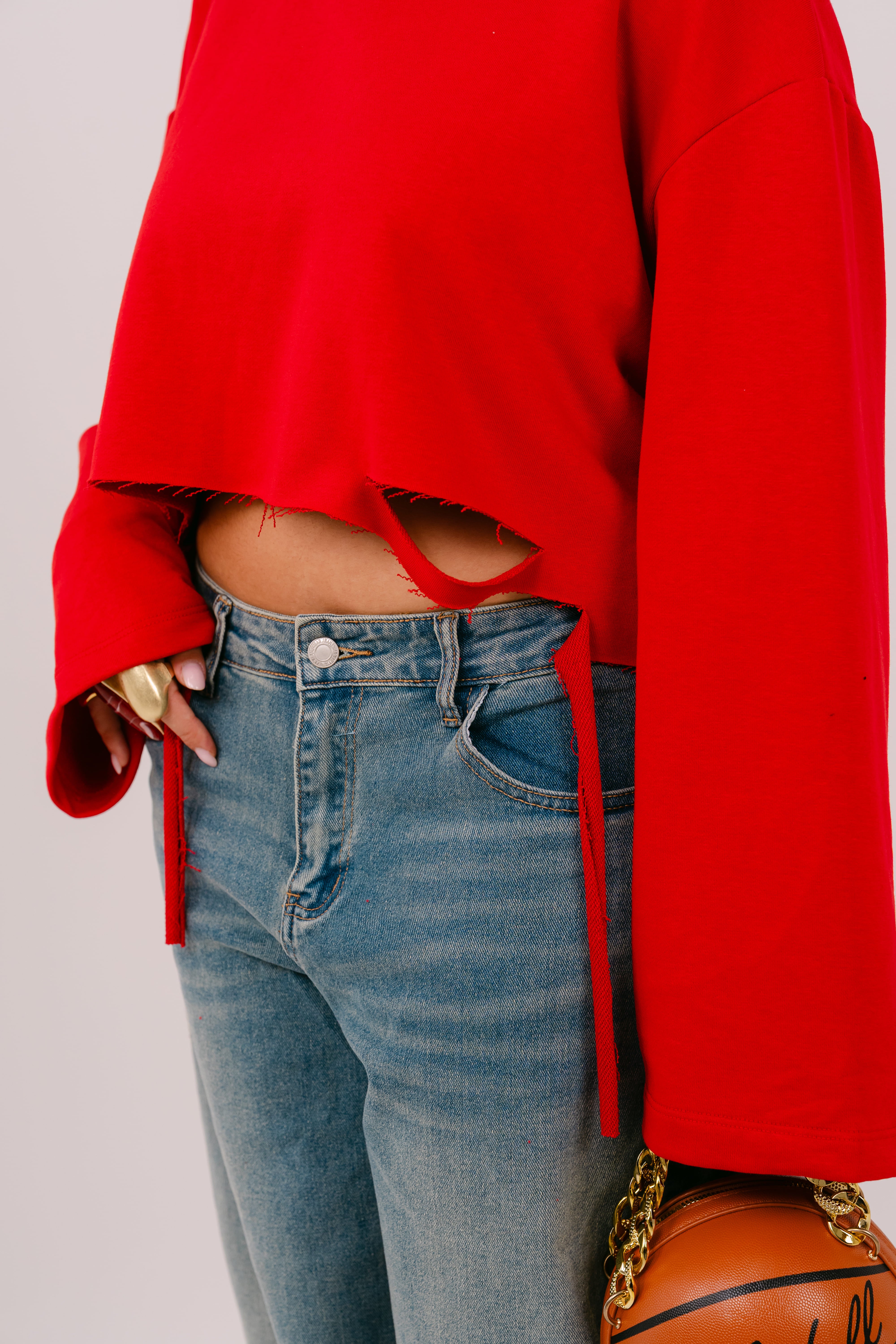 FELPA CROP ELSA ROSSA JUSTWEST OVERSIZE CON STRAPPI TAGLIA UNICA