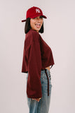 FELPA CROP ELSA BORDEAUX JUSTWEST OVERSIZE CON STRAPPI TAGLIA UNICA