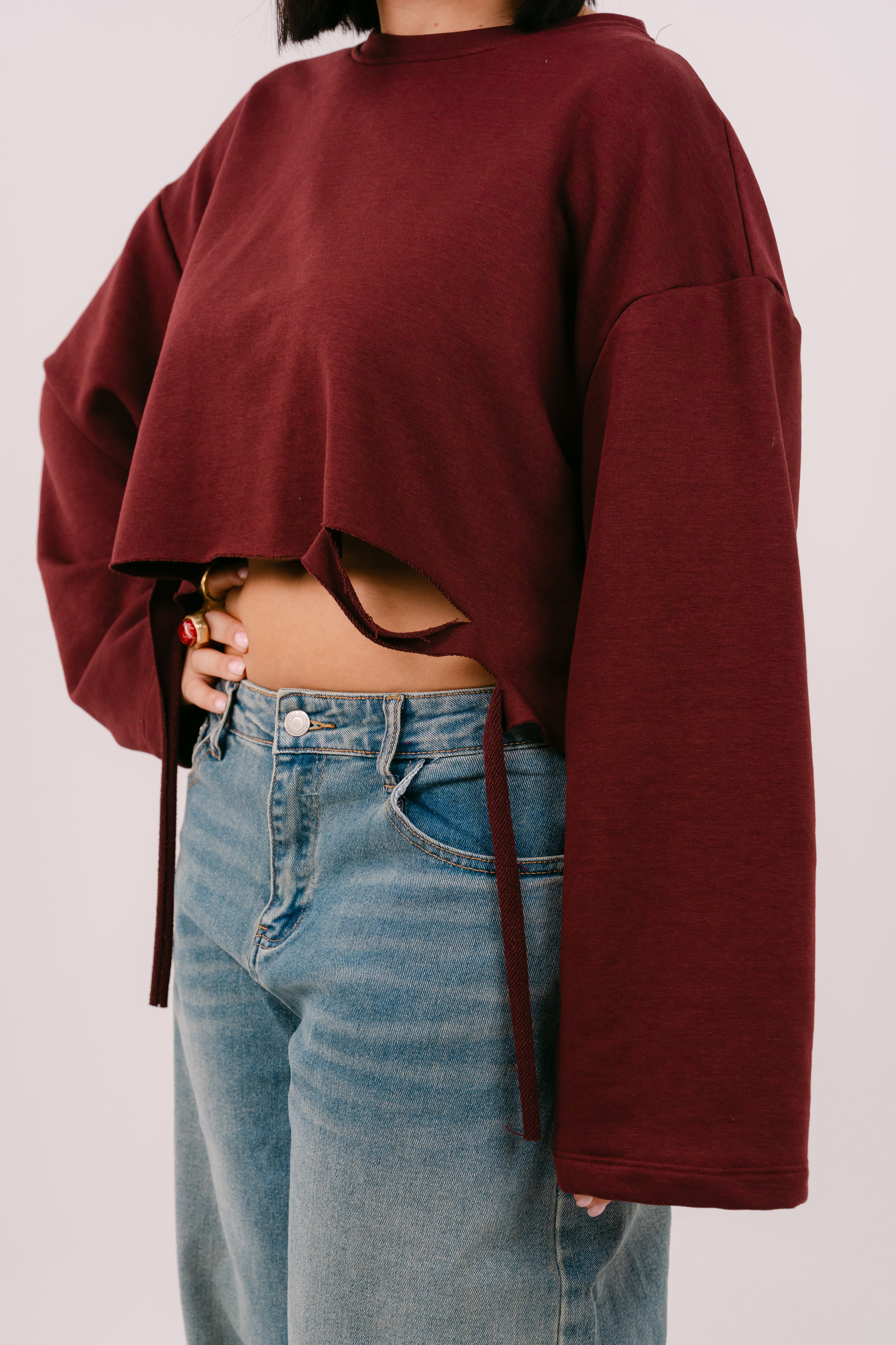 FELPA CROP ELSA BORDEAUX JUSTWEST OVERSIZE CON STRAPPI TAGLIA UNICA