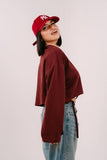 FELPA CROP ELSA BORDEAUX JUSTWEST OVERSIZE CON STRAPPI TAGLIA UNICA