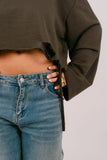 FELPA CROP ELSA VERDE JUSTWEST OVERSIZE CON STRAPPI TAGLIA UNICA