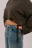 FELPA CROP ELSA VERDE JUSTWEST OVERSIZE CON STRAPPI TAGLIA UNICA