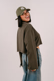 FELPA CROP ELSA VERDE JUSTWEST OVERSIZE CON STRAPPI TAGLIA UNICA