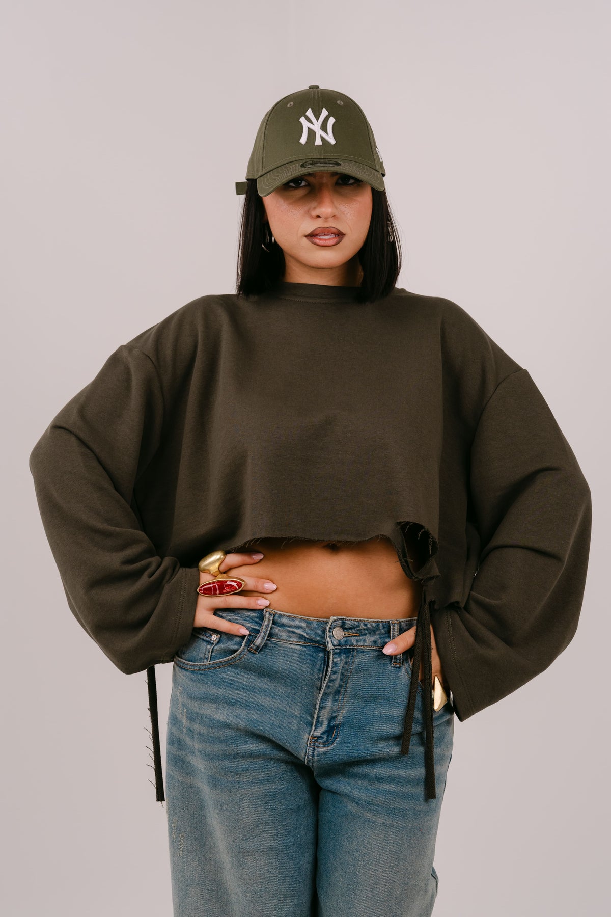 FELPA CROP ELSA VERDE JUSTWEST OVERSIZE CON STRAPPI TAGLIA UNICA