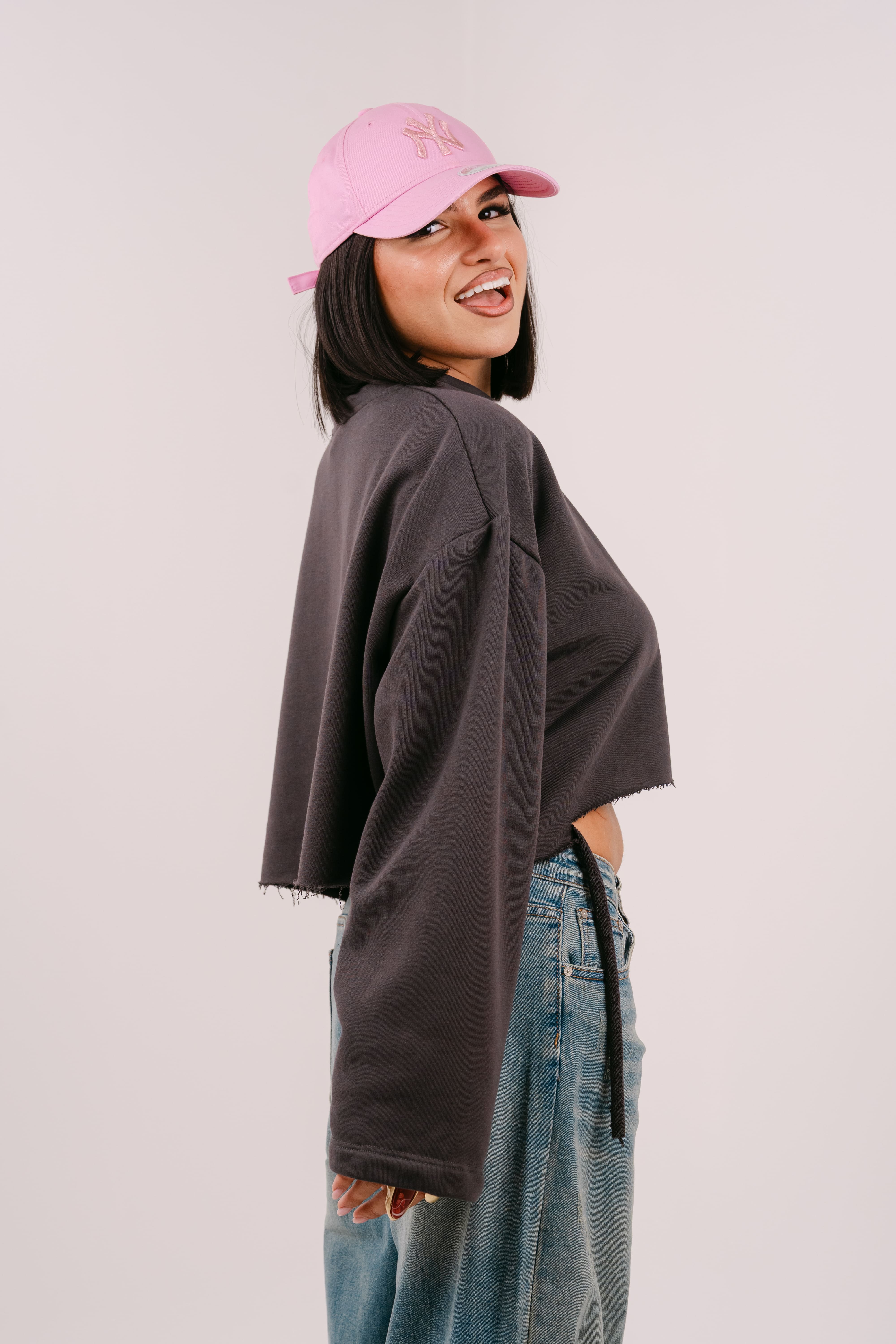 FELPA CROP ELSA GRIGIO JUSTWEST OVERSIZE CON STRAPPI TAGLIA UNICA