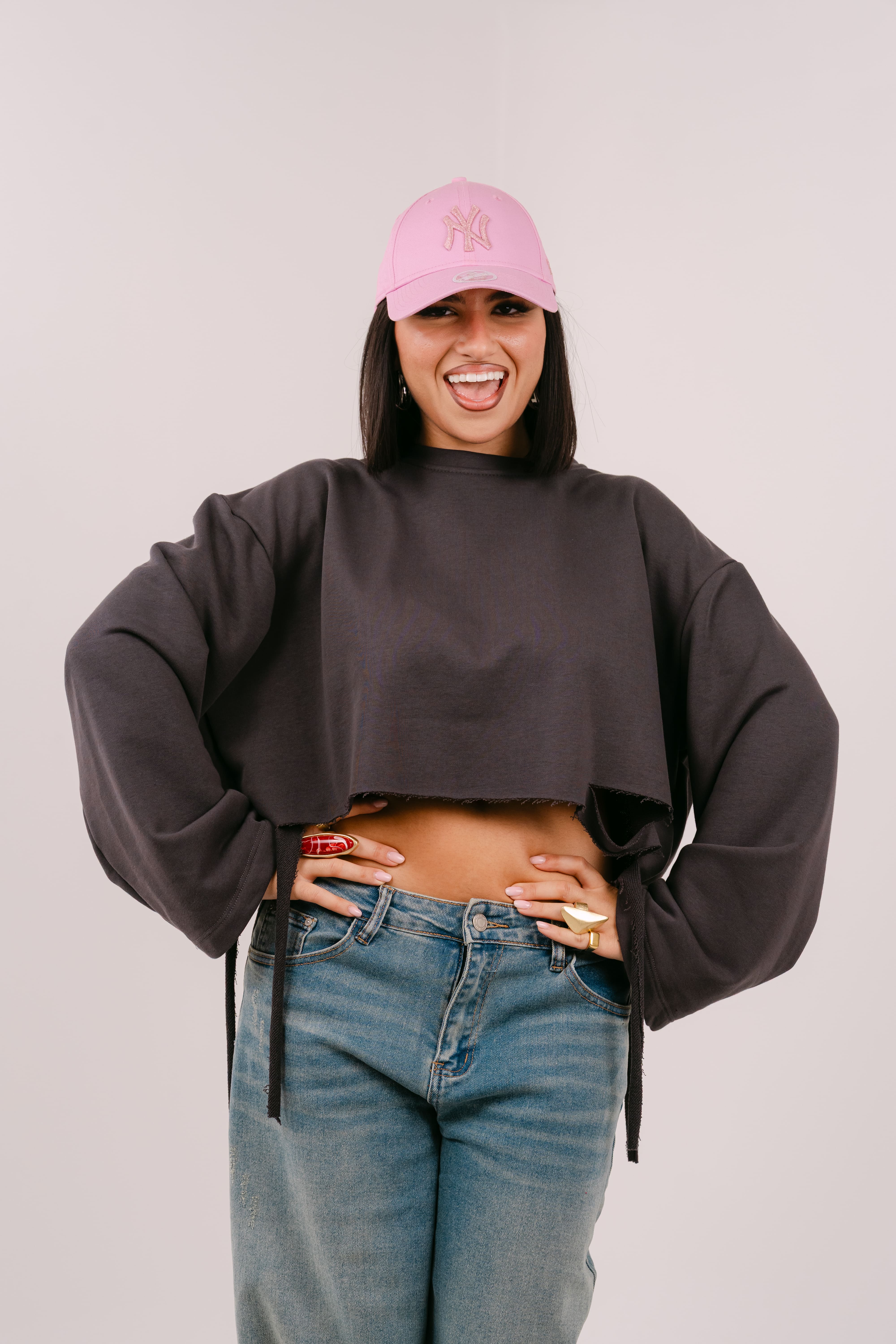 FELPA CROP ELSA GRIGIO JUSTWEST OVERSIZE CON STRAPPI TAGLIA UNICA