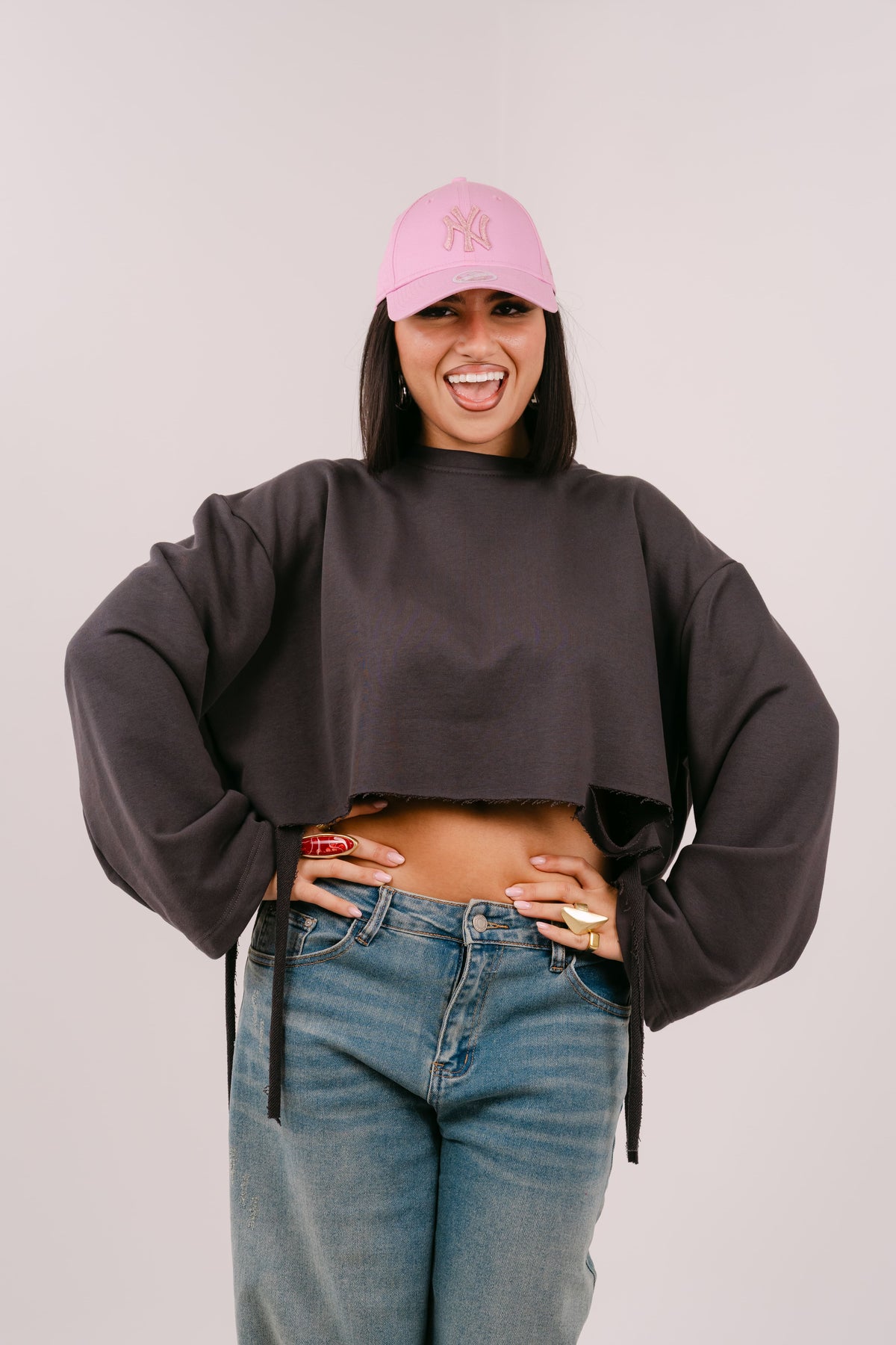 FELPA CROP ELSA GRIGIO JUSTWEST OVERSIZE CON STRAPPI TAGLIA UNICA