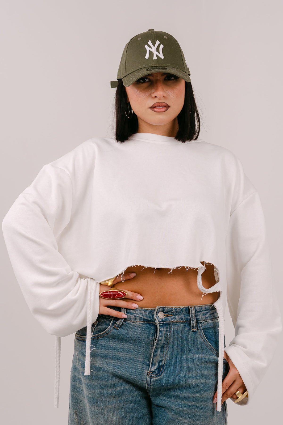 FELPA CROP ELSA BIANCA JUSTWEST OVERSIZE CON STRAPPI TAGLIA UNICA