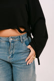 FELPA CROP ELSA NERA JUSTWEST OVERSIZE CON STRAPPI TAGLIA UNCA