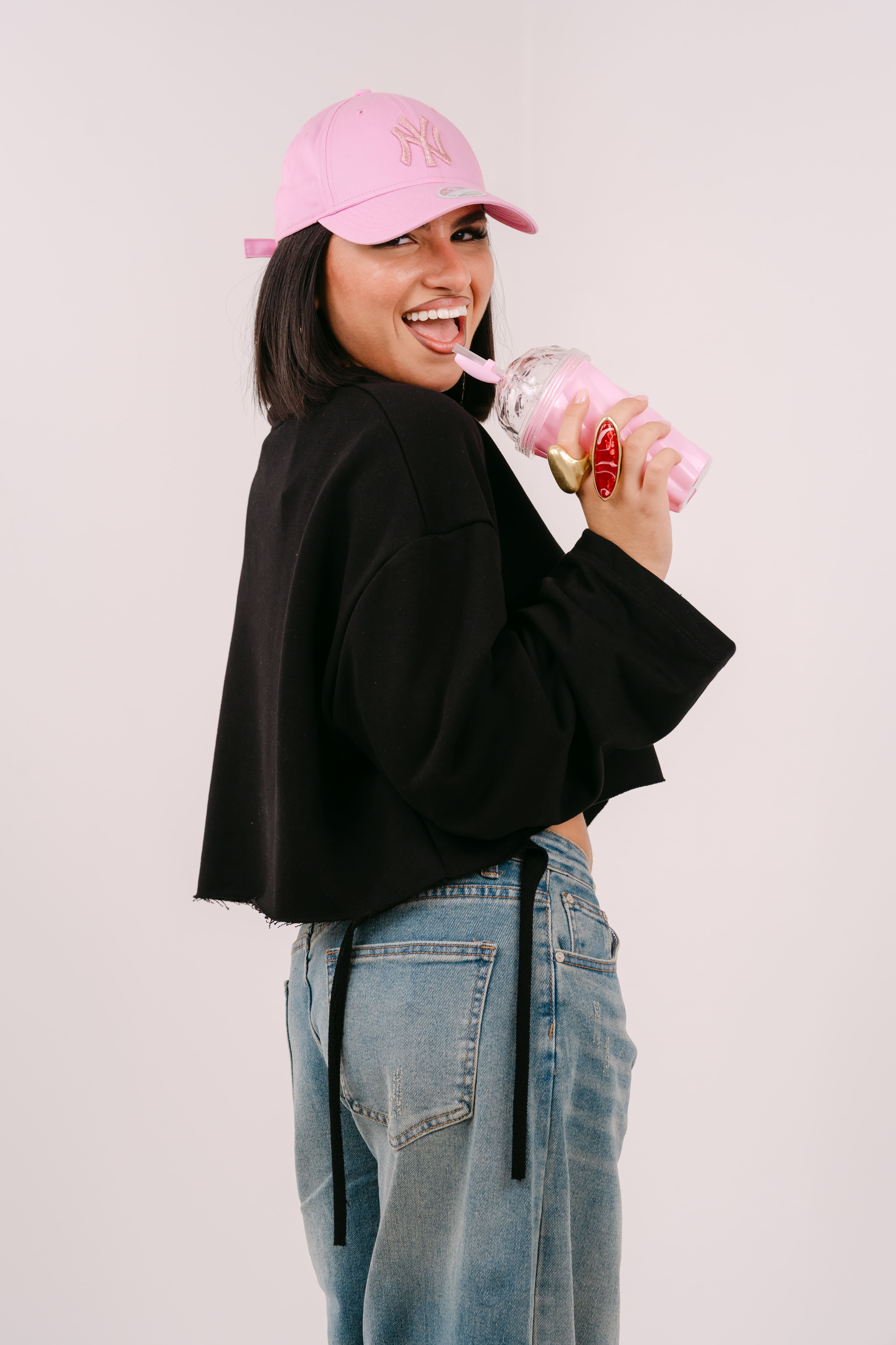 FELPA CROP ELSA NERA JUSTWEST OVERSIZE CON STRAPPI TAGLIA UNCA